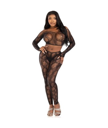 LEG AVENUE - 89373 CROP TOP Y MEDIAS SIN PIE DE PITÓN NEGRO - TALLA ÚNICA