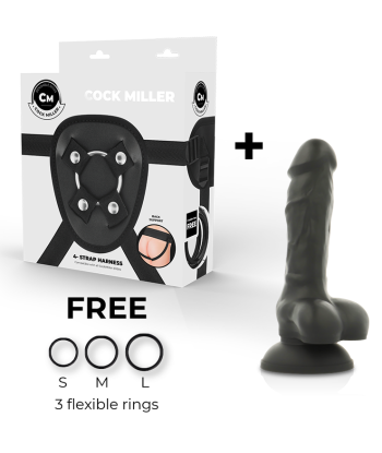 COCK MILLER - ARNÉS DILDO SILICONA DENSITY COCKSIL ARTICULABLE NEGRO 13 CM