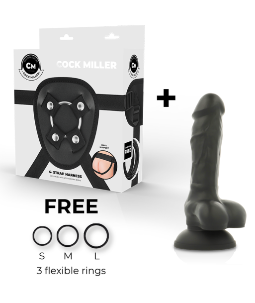 COCK MILLER - ARNÉS DILDO SILICONA DENSITY COCKSIL ARTICULABLE NEGRO 13 CM