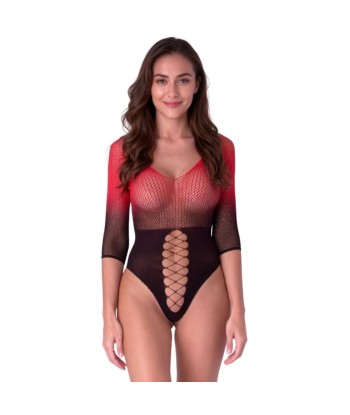 PASSION - BS118 BODYSTOCKING DE MALLA NEGRO Y ROJO