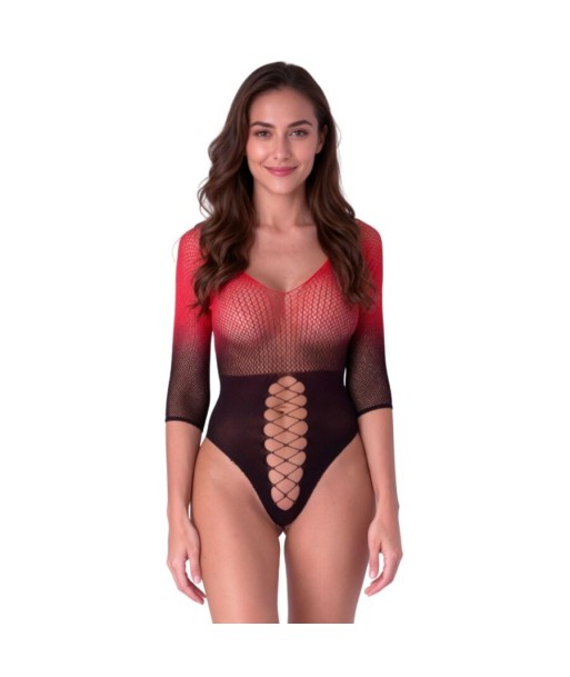 PASSION - BS118 BODYSTOCKING DE MALLA NEGRO Y ROJO