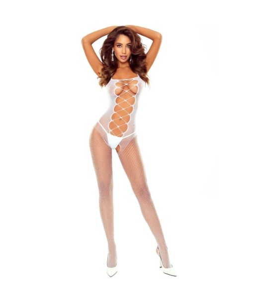 PASSION - BS124 BODYSTOCKING CORDONES BLANCO