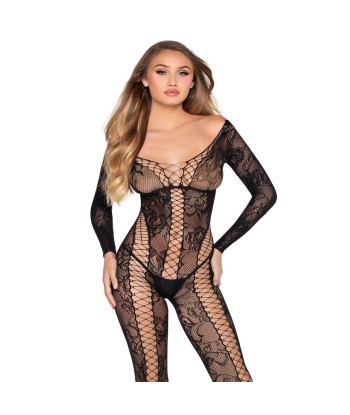 LEG AVENUE - 89369 JUMPSUIT DE RED Y ENCAJE NEGRO - TALLA ÚNICA