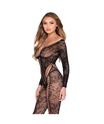 LEG AVENUE - 89369 JUMPSUIT DE RED Y ENCAJE NEGRO - TALLA ÚNICA