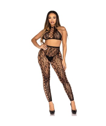 LEG AVENUE - 89372 CROP TOP Y MEDIAS SIN ENTREPIERNA NEGRO - TALLA ÚNICA