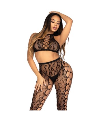 LEG AVENUE - 89372 CROP TOP Y MEDIAS SIN ENTREPIERNA NEGRO - TALLA ÚNICA