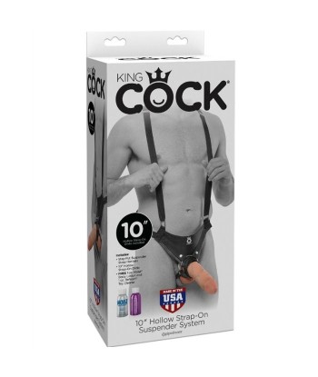 KING COCK - STRAP-ON CON DILDO HUECO 25.5 CM Y TIRANTES COLOR CARNE