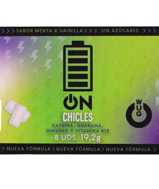 WUG on – El chicle funcional con cafeína y guaraná sabor menta and vainilla BLISTER 8 UDS