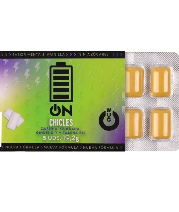 WUG on – El chicle funcional con cafeína y guaraná sabor menta and vainilla BLISTER 8 UDS