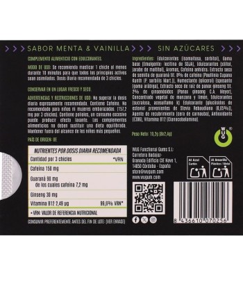 WUG on – El chicle funcional con cafeína y guaraná sabor menta and vainilla BLISTER 8 UDS