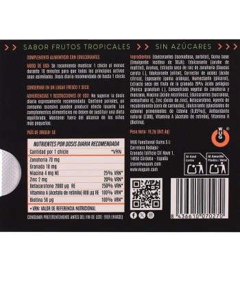 WUG solar - El chicle funcional con vitaminas y zinc sabor frutos tropicales BLISTER 8 UDS