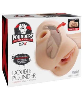 PDX PLUS - MASTURBADOR DOBLE VIBRADOR DOUBLE POUNDER SQUEEZE LIGHT 20.5 CM