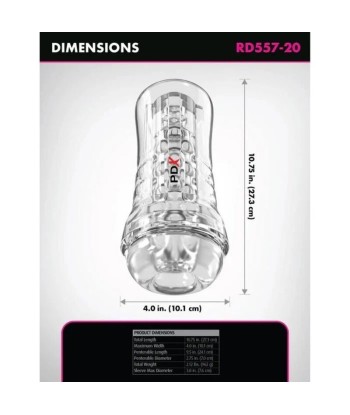 PDX ELITE - MASTURBADOR TRANSPARENTE VIEWTUBE PLUS SEE-THRU EZ-GRIP 21 CM