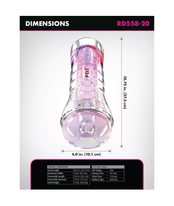 PDX ELITE - MASTURBADOR TRANSPARENTE VIEWTUBE XXL LED STROKER 27.3 CM