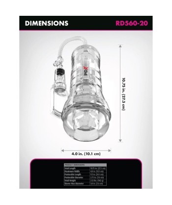 PDX ELITE - MASTURBADOR TRANSPARENTE VIEWTUBE VAC XXL CON BOMBA DE SUCCIÓN 27.3 CM