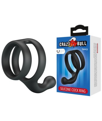 CRAZY BULL - YANCY ANILLO DOBLE PARA PENE Y TESTÍCULOS SILICONA NEGRO