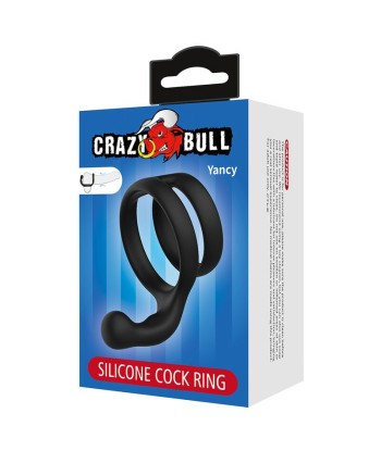 CRAZY BULL - YANCY ANILLO DOBLE PARA PENE Y TESTÍCULOS SILICONA NEGRO
