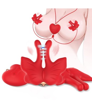 ARMONY - PINZAS PARA PEZONES MAGNÉTICA CON VIBRACIÓN FORMA MARIPOSA ROJO