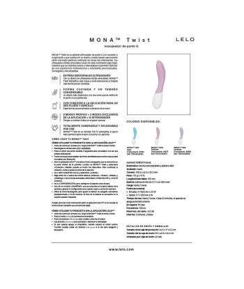 LELO - MONA TWIST VIBRADOR PARA PUNTO G RECARGABLE APP CONTROL LAVANDA LILA