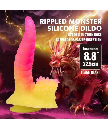 POWER MONSTERS - RIPPLIED MONSTER DILDO FANTASÍA CON VENTOSA 22,5 CM Ø 5,5 CM ROSA Y AMARILLO