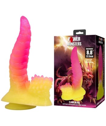 POWER MONSTERS - RIPPLIED MONSTER DILDO FANTASÍA CON VENTOSA 22,5 CM Ø 5,5 CM ROSA Y AMARILLO