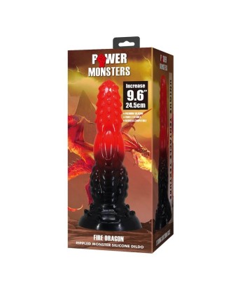 POWER MONSTERS - FIRE DRAGON DILDO FANTASÍA CON VENTOSA 24,5 CM Ø 5,8 CM ROJO Y NEGRO
