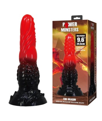 POWER MONSTERS - FIRE DRAGON DILDO FANTASÍA CON VENTOSA 24,5 CM Ø 5,8 CM ROJO Y NEGRO