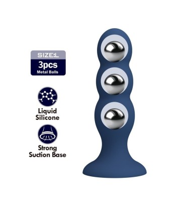 MR PLAY - PLUG ANAL CON 3 BOLAS METÁLICAS Y VENTOSA AZUL
