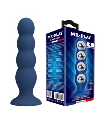 MR PLAY - PLUG ANAL CON 4 BOLAS METÁLICAS Y VENTOSA AZUL