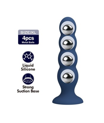 MR PLAY - PLUG ANAL CON 4 BOLAS METÁLICAS Y VENTOSA AZUL