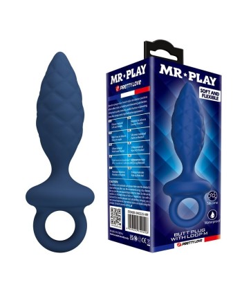 MR PLAY - PLUG ANAL TEXTURIZADO CON ANILLA AZUL M