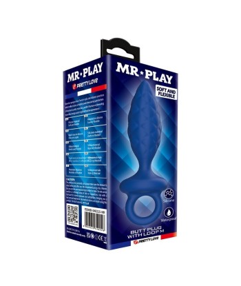 MR PLAY - PLUG ANAL TEXTURIZADO CON ANILLA AZUL M