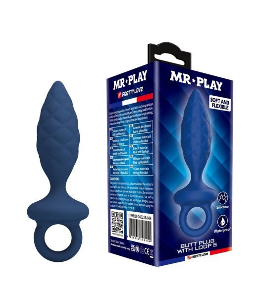 MR PLAY - PLUG ANAL TEXTURIZADO CON ANILLA AZUL S