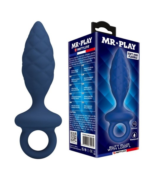 MR PLAY - PLUG ANAL TEXTURIZADO CON ANILLA AZUL L