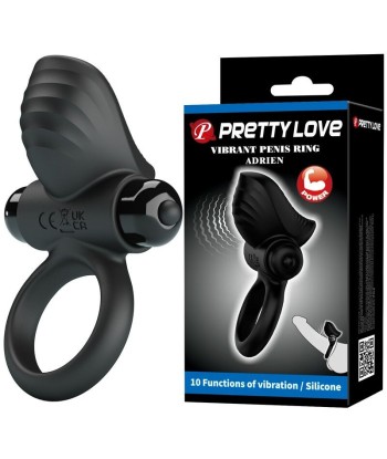 PRETTY LOVE - ANILLO VIBRADOR PARA PENE ADRIEN 10 FUNCIONES NEGRO