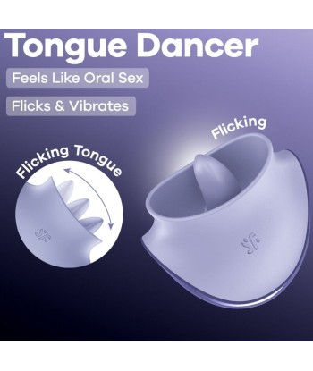 SATISFYER - TONGUE DANCER ESTIMULADOR CLITORIANO CON VIBRACIÓN Y PULSACIONES LILA