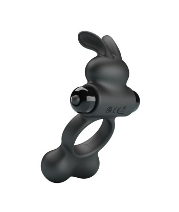 PRETTY LOVE - ANILLO VIBRADOR PARA PENE CON ESTIMULADOR DE CONEJITO 10 FUNCIONES NEGRO