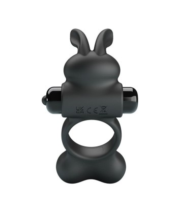 PRETTY LOVE - ANILLO VIBRADOR PARA PENE CON ESTIMULADOR DE CONEJITO 10 FUNCIONES NEGRO