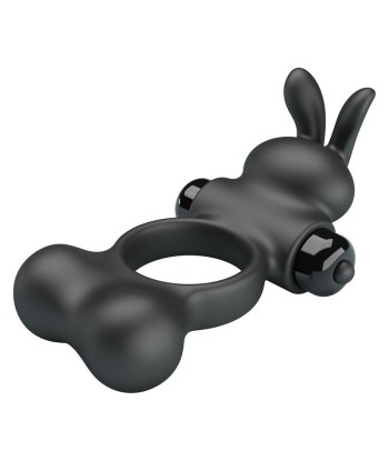 PRETTY LOVE - ANILLO VIBRADOR PARA PENE CON ESTIMULADOR DE CONEJITO 10 FUNCIONES NEGRO
