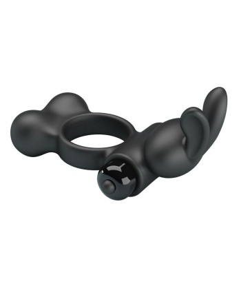 PRETTY LOVE - ANILLO VIBRADOR PARA PENE CON ESTIMULADOR DE CONEJITO 10 FUNCIONES NEGRO