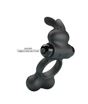 PRETTY LOVE - ANILLO VIBRADOR PARA PENE CON ESTIMULADOR DE CONEJITO 10 FUNCIONES NEGRO