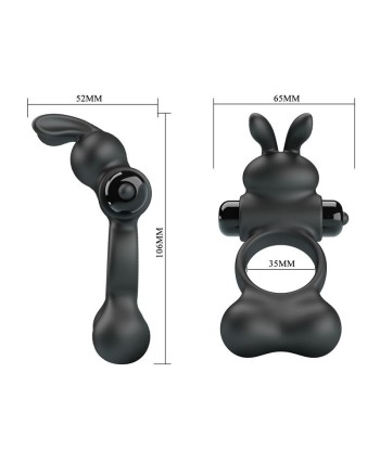 PRETTY LOVE - ANILLO VIBRADOR PARA PENE CON ESTIMULADOR DE CONEJITO 10 FUNCIONES NEGRO