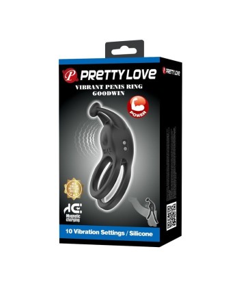 PRETTY LOVE - GOODWIN ANILLO VIBRADOR DOBLE PARA PENE RECARGABLE NEGRO