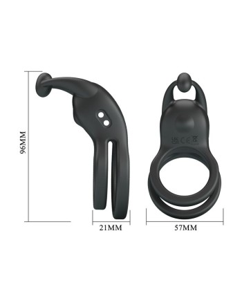PRETTY LOVE - GOODWIN ANILLO VIBRADOR DOBLE PARA PENE RECARGABLE NEGRO