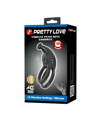PRETTY LOVE - GOODWIN ANILLO VIBRADOR DOBLE PARA PENE RECARGABLE NEGRO