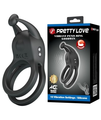 PRETTY LOVE - GOODWIN ANILLO VIBRADOR DOBLE PARA PENE RECARGABLE NEGRO