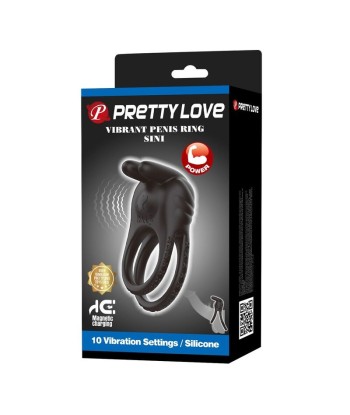 PRETTY LOVE - SINI ANILLO PARA PENE VIBRADOR RECARGABLE 10 FUNCIONES NEGRO