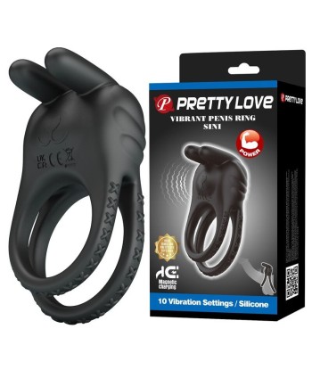PRETTY LOVE - SINI ANILLO PARA PENE VIBRADOR RECARGABLE 10 FUNCIONES NEGRO