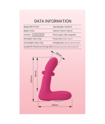 PRETTY LOVE - DUDEN VIBRADOR DE SILICONA RECARGABLE 12 MODOS DE VIBRACIÓN Y 3 MODOS DE BALANCEO ROSA