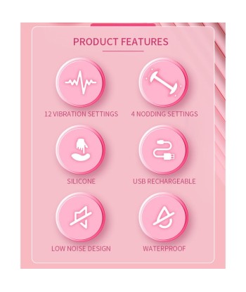 PRETTY LOVE - DUDEN VIBRADOR DE SILICONA RECARGABLE 12 MODOS DE VIBRACIÓN Y 3 MODOS DE BALANCEO ROSA